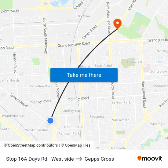 Stop 16A Days Rd - West side to Gepps Cross map
