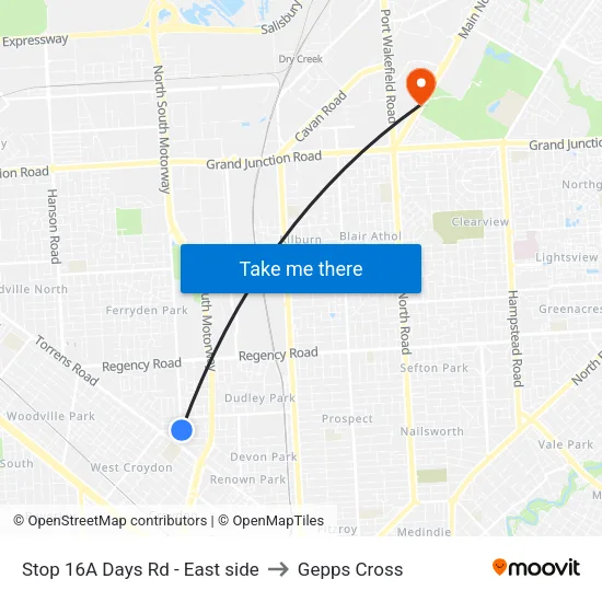Stop 16A Days Rd - East side to Gepps Cross map