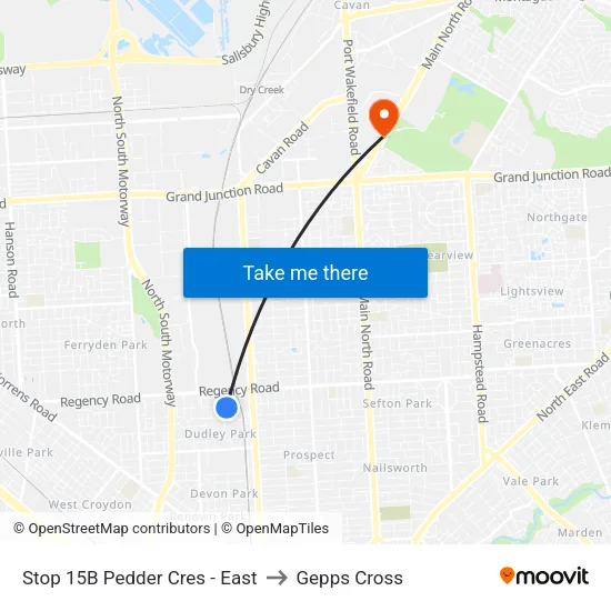 Stop 15B Pedder Cres - East to Gepps Cross map