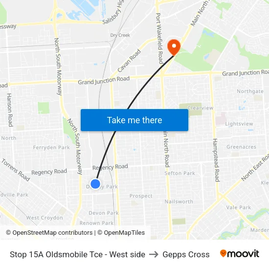 Stop 15A Oldsmobile Tce - West side to Gepps Cross map