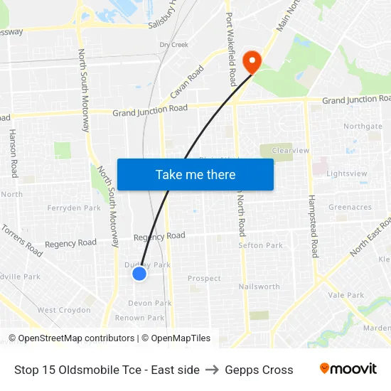 Stop 15 Oldsmobile Tce - East side to Gepps Cross map
