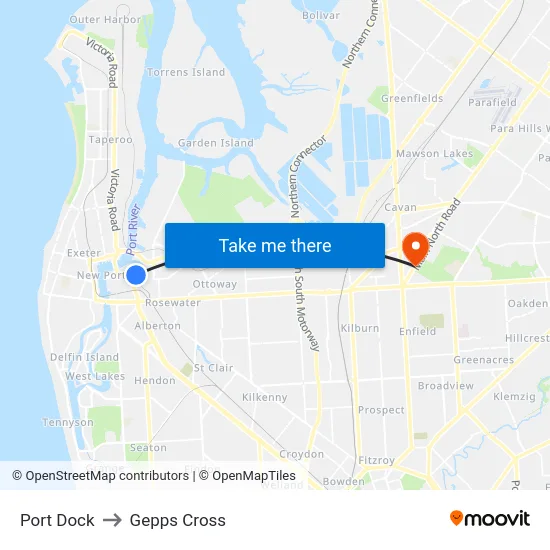 Port Dock to Gepps Cross map