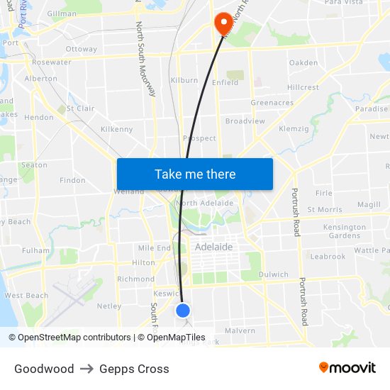 Goodwood to Gepps Cross map