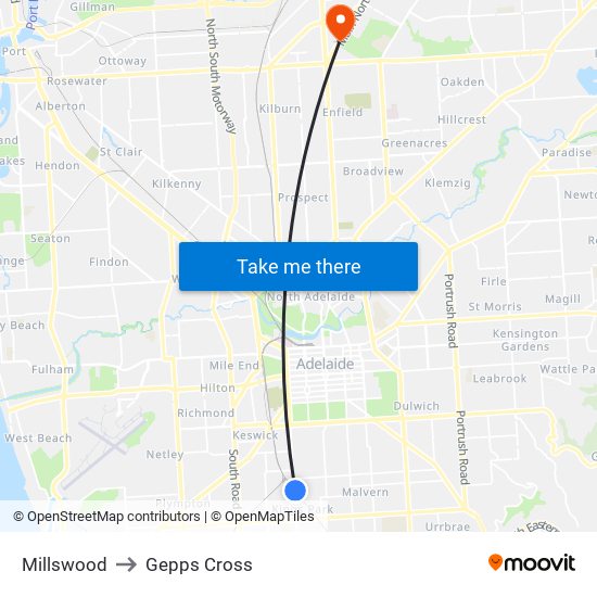 Millswood to Gepps Cross map