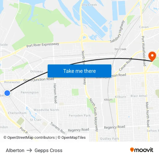 Alberton to Gepps Cross map