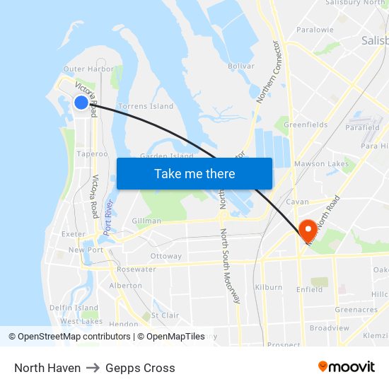 North Haven to Gepps Cross map