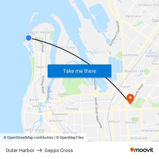 Outer Harbor to Gepps Cross map