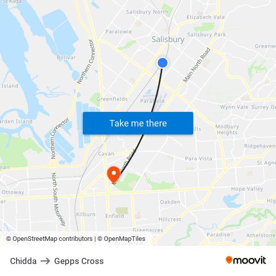 Chidda to Gepps Cross map