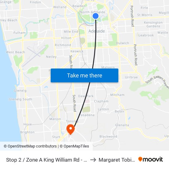 Stop 2 / Zone A King William Rd - North West side to Margaret Tobin Centre map