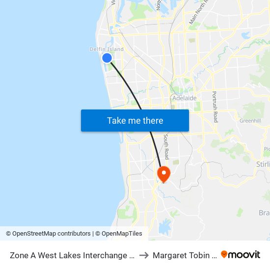 Zone A West Lakes Interchange - North side to Margaret Tobin Centre map