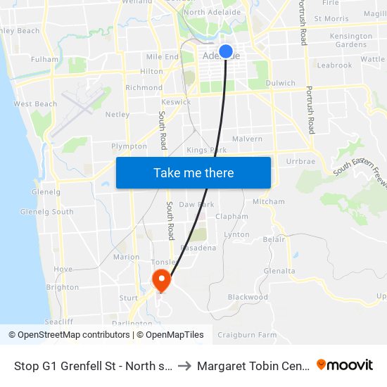 Stop G1 Grenfell St - North side to Margaret Tobin Centre map