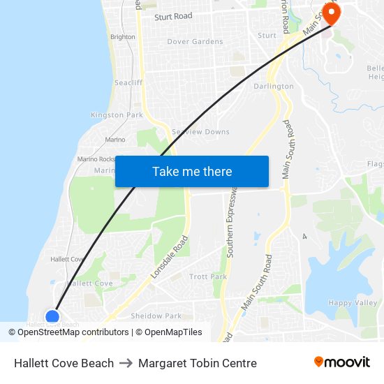 Hallett Cove Beach to Margaret Tobin Centre map