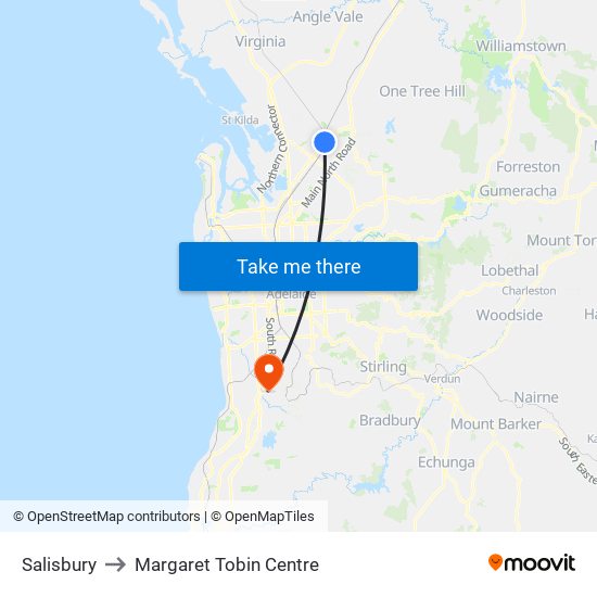 Salisbury to Margaret Tobin Centre map