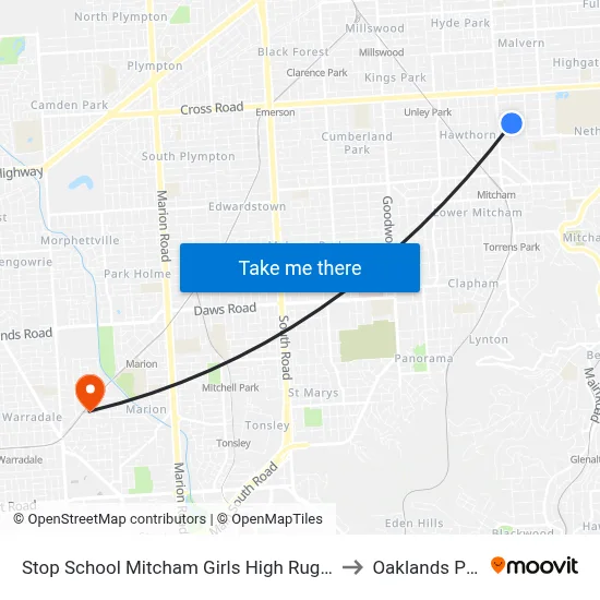 Stop School Mitcham Girls High Rugby St to Oaklands Park map