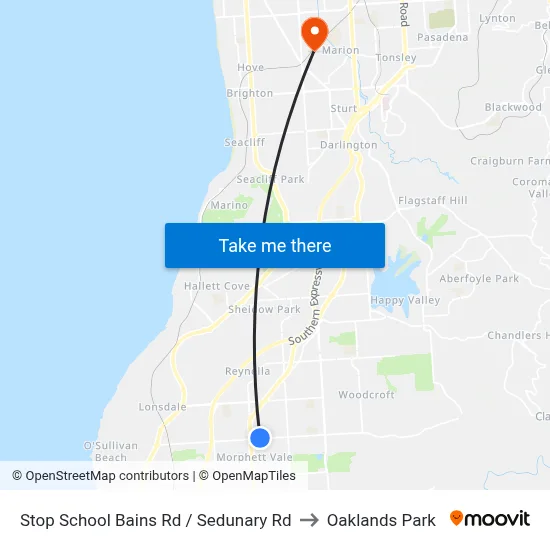 Stop School Bains Rd / Sedunary Rd to Oaklands Park map