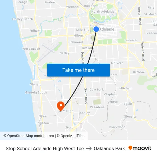 Stop School Adelaide High West Tce to Oaklands Park map