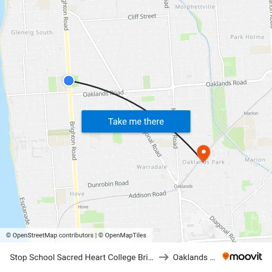 Stop School Sacred Heart College Brighton Rd to Oaklands Park map