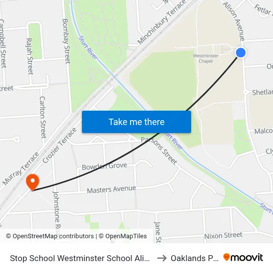 Stop School Westminster School Alison Av to Oaklands Park map