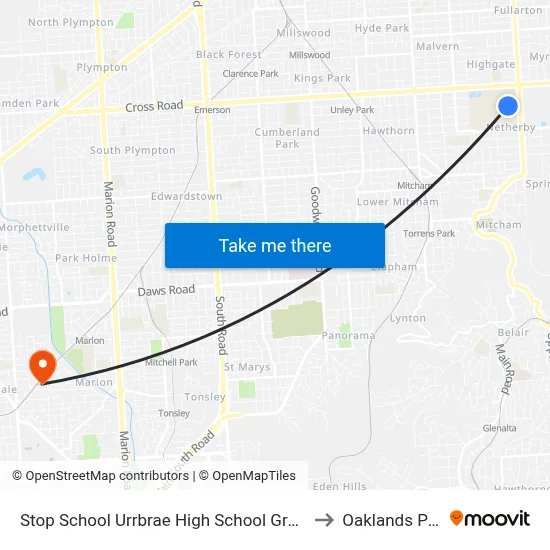 Stop School Urrbrae High School Grounds to Oaklands Park map
