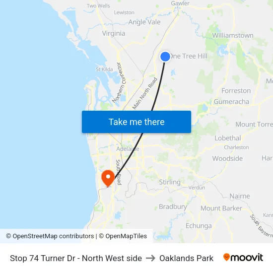 Stop 74 Turner Dr - North West side to Oaklands Park map