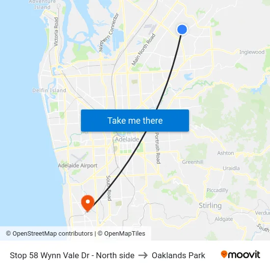 Stop 58 Wynn Vale Dr - North side to Oaklands Park map