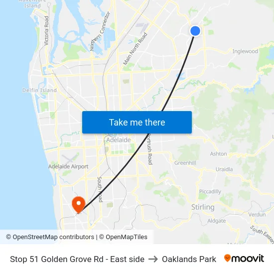 Stop 51 Golden Grove Rd - East side to Oaklands Park map