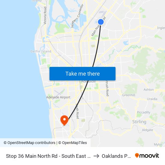 Stop 36 Main North Rd - South East side to Oaklands Park map