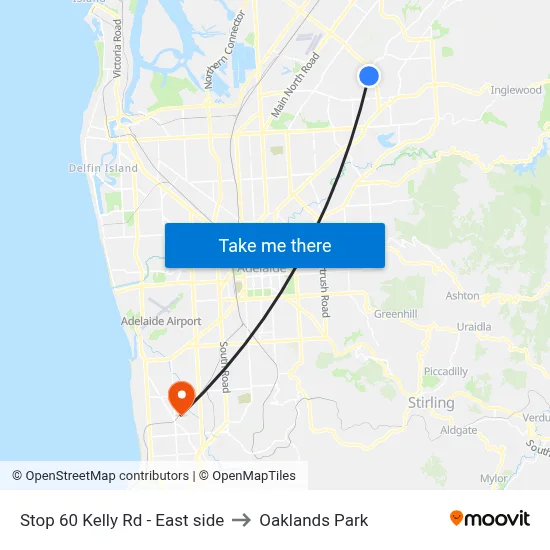 Stop 60 Kelly Rd - East side to Oaklands Park map