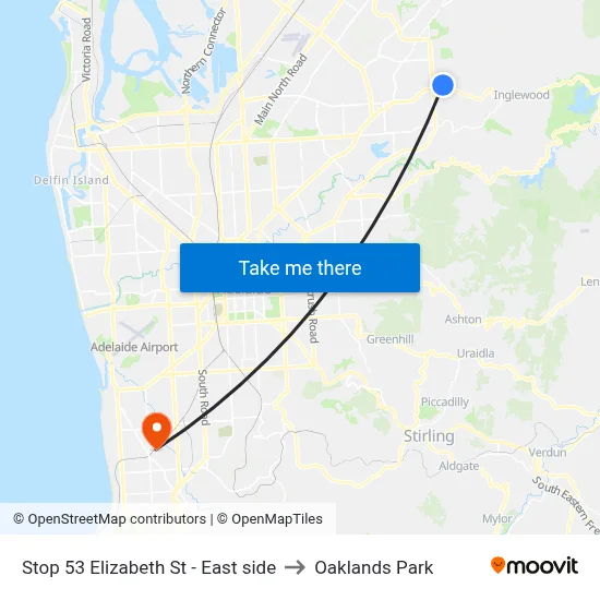 Stop 53 Elizabeth St - East side to Oaklands Park map