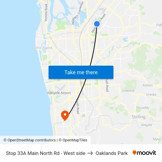 Stop 33A Main North Rd - West side to Oaklands Park map