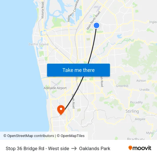 Stop 36 Bridge Rd - West side to Oaklands Park map