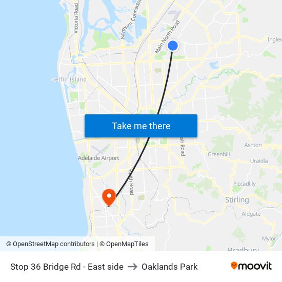 Stop 36 Bridge Rd - East side to Oaklands Park map