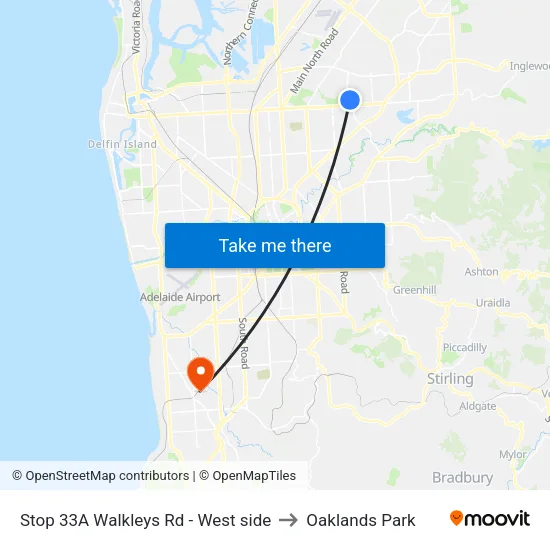 Stop 33A Walkleys Rd - West side to Oaklands Park map