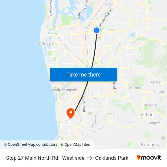 Stop 27 Main North Rd - West side to Oaklands Park map