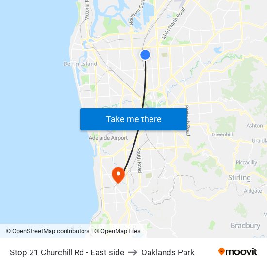 Stop 21 Churchill Rd - East side to Oaklands Park map