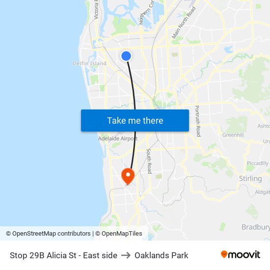 Stop 29B Alicia St - East side to Oaklands Park map