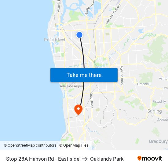Stop 28A Hanson Rd - East side to Oaklands Park map