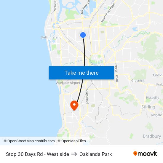 Stop 30 Days Rd - West side to Oaklands Park map