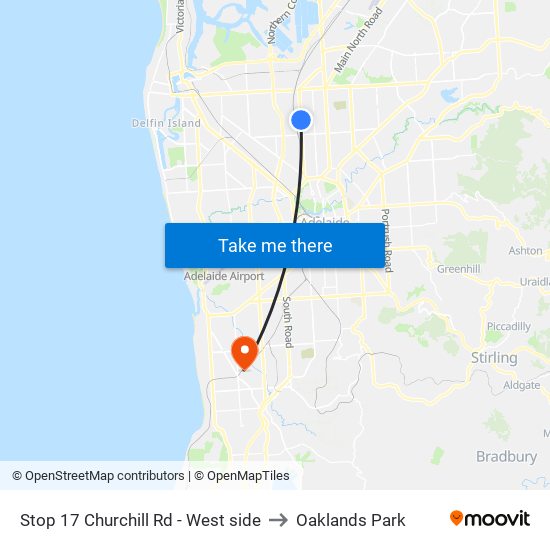 Stop 17 Churchill Rd - West side to Oaklands Park map