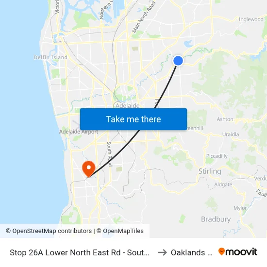 Stop 26A Lower North East Rd - South East side to Oaklands Park map
