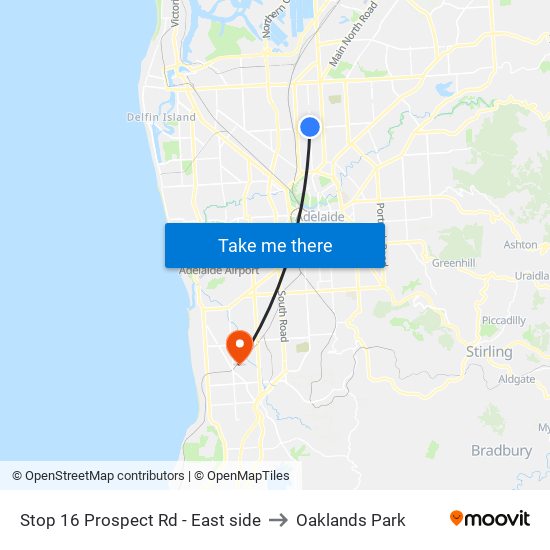 Stop 16 Prospect Rd - East side to Oaklands Park map