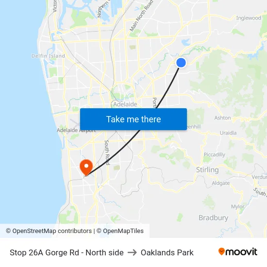 Stop 26A Gorge Rd - North side to Oaklands Park map
