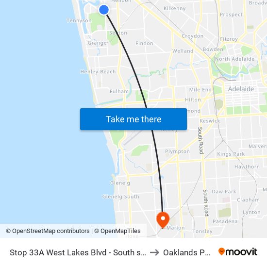 Stop 33A West Lakes Blvd - South side to Oaklands Park map