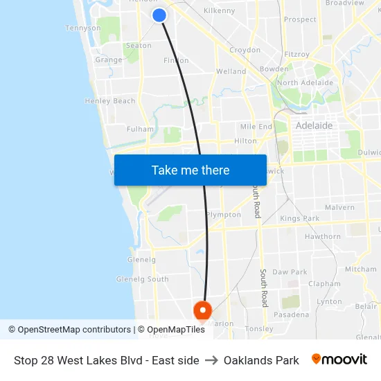 Stop 28 West Lakes Blvd - East side to Oaklands Park map