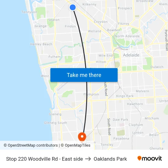 Stop 220 Woodville Rd - East side to Oaklands Park map