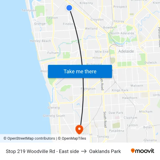 Stop 219 Woodville Rd - East side to Oaklands Park map