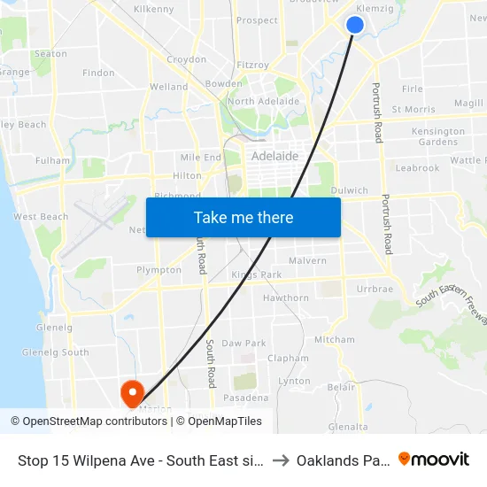 Stop 15 Wilpena Ave - South East side to Oaklands Park map