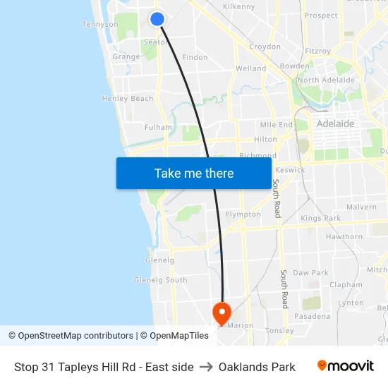Stop 31 Tapleys Hill Rd - East side to Oaklands Park map
