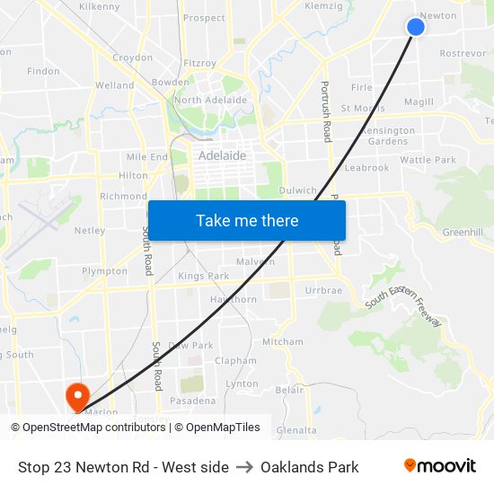 Stop 23 Newton Rd - West side to Oaklands Park map