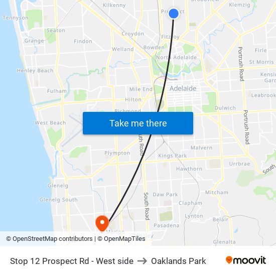 Stop 12 Prospect Rd - West side to Oaklands Park map